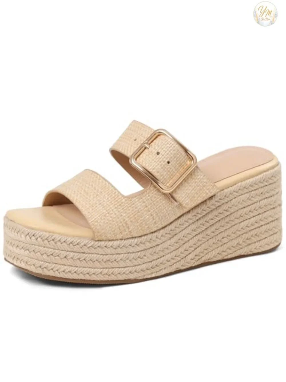 Women's Espadrille Wedge Platform Sandals Raffia Woven Slide Heels Boho Summer